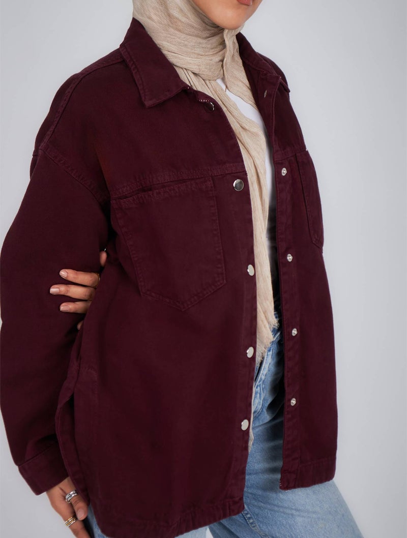 Burgundy Jeans Jacket - Image 1
